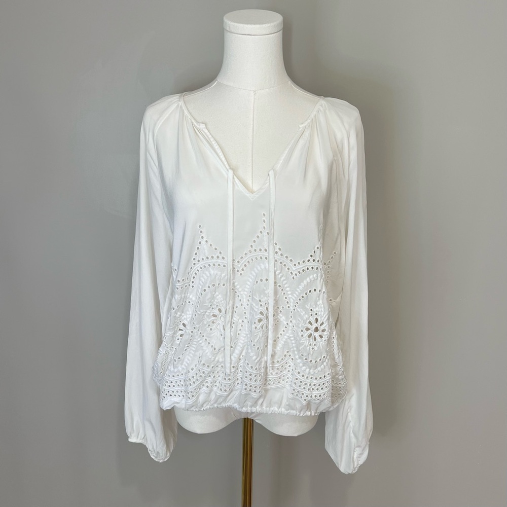 True Religion Eyelet Silk Blouse Size L